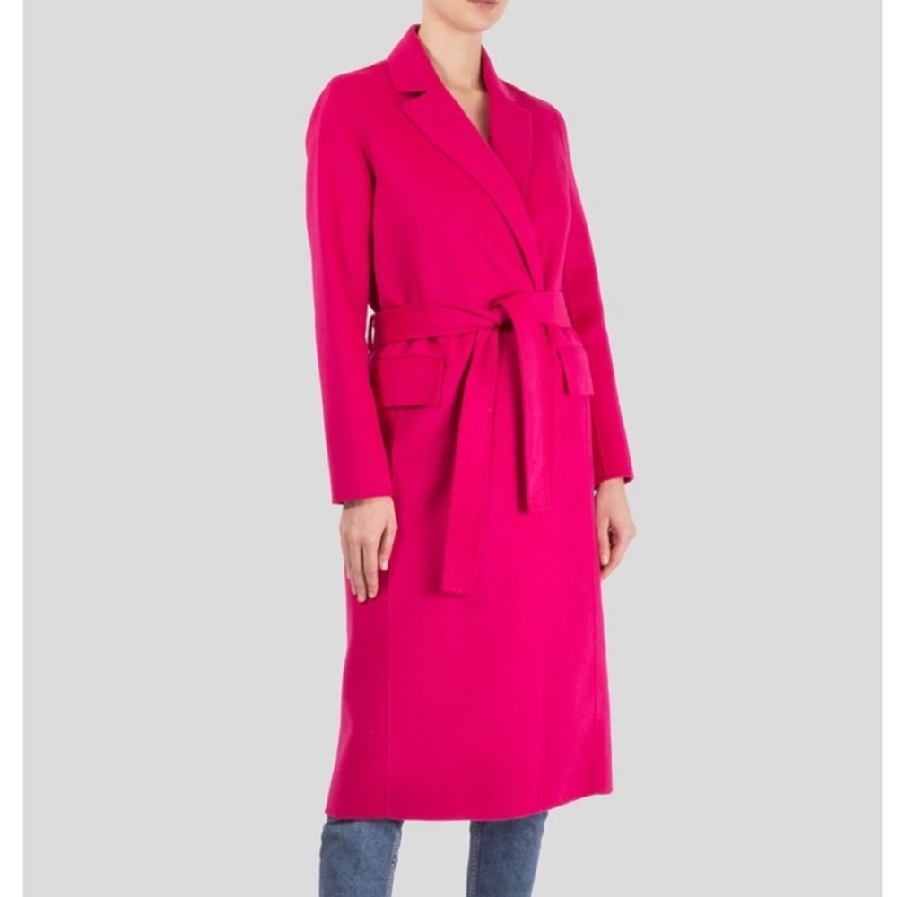 Brand New Maje Geode Belted Wool Blend Felt Fuchsia Coat